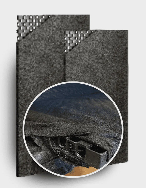 FLO-WALL Drainage Cell Panel with black geotextile fabric